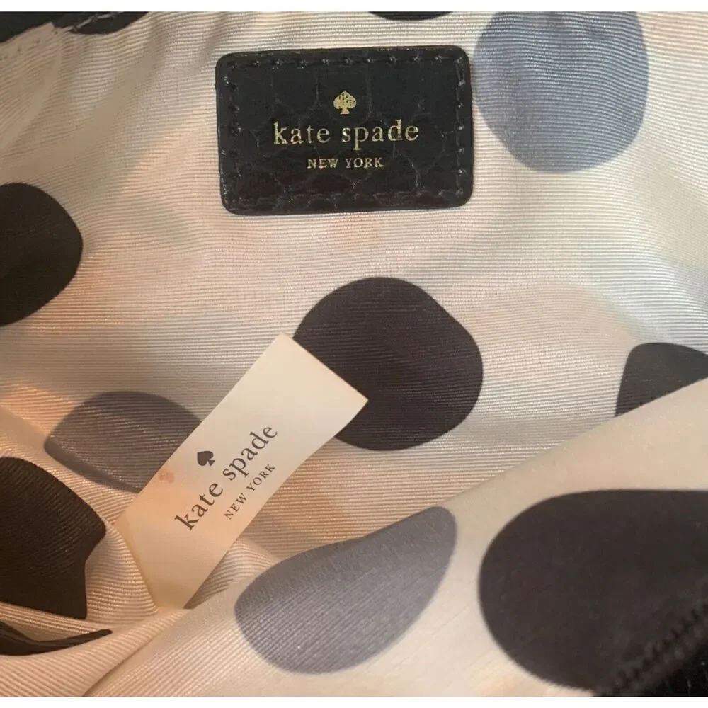 Kate Spade black Snake Skin Clutch Purse Handbag FUR ZIPPER PULL